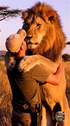 Human & Lion Emotional Hug in the Wild 🌅