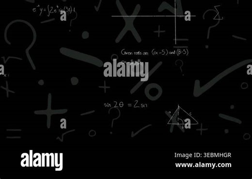 Animation of mathematical equations over black background. Global business and digital interface concept digitally generated video Stock Video Footage - Alamy