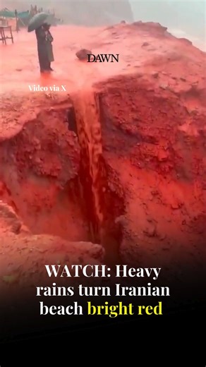 Dawn Today on Instagram: "Heavy rains have turned an Iranian beach on Hormuz Island bright red after iron-oxide-rich soil from the area washed into the sea, according to Al Jazeera. Video via X. #DawnToday"
