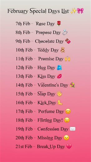 February Special Days List 💖 | Valentine Week Full Schedule 2025 | Love & Breakup Days