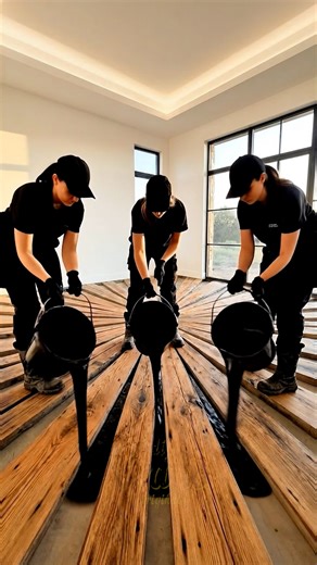 Metallic Black Epoxy Inlay with Sunburst Wood Flooring (ai) | DIY & Crafts