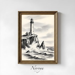 Vintage Lighthouse Illustration – Coastal Wall Art Print - Etsy UK