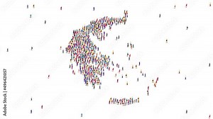 Greece Map A large group of people form to create a Greece map. 4K Video Animation.
