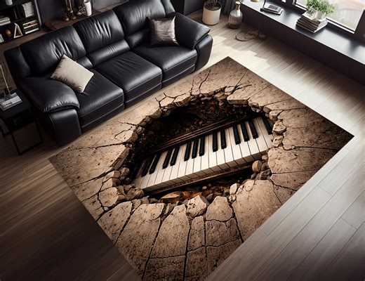 3D Piano Vortex Rug, Cracked Floor Illusion Mat, Music Room Decor - Etsy