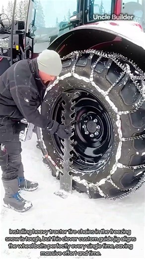 Tractor Tire Chain Bolt Alignment Jig #oddlysatisfying #heavyequipment #diy #tractor #winterprep