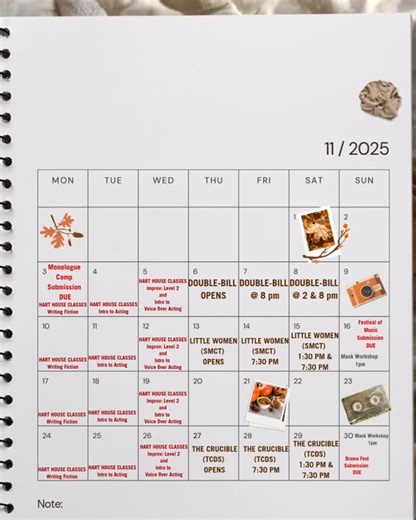 NOVEMBER IS HERE 🍂☕️ Save this post so you don’t miss all the happenings at the theatre this month! | Hart House Theatre