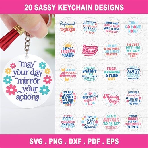 Sarcastic Keychain SVG Bundle, Funny, Sassy Designs, Cricut, Cut File - Etsy