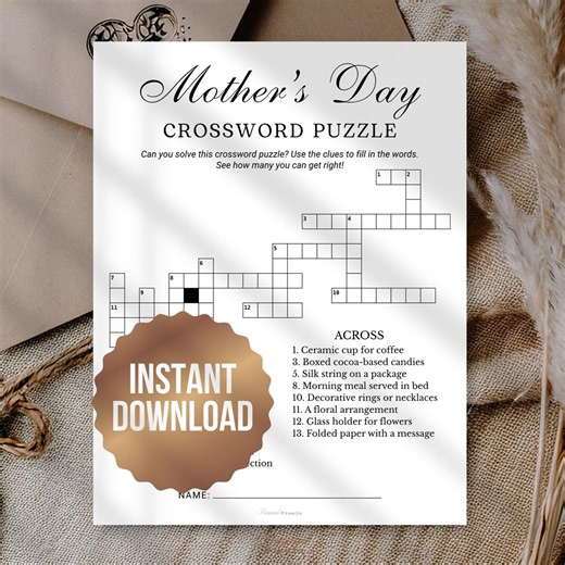Mothers Day Crossword Puzzle Game, Printable Crossword Game, Word Puzzle Game, Picture Puzzles, Brain Teasers, Mothers Day Party Games - Etsy