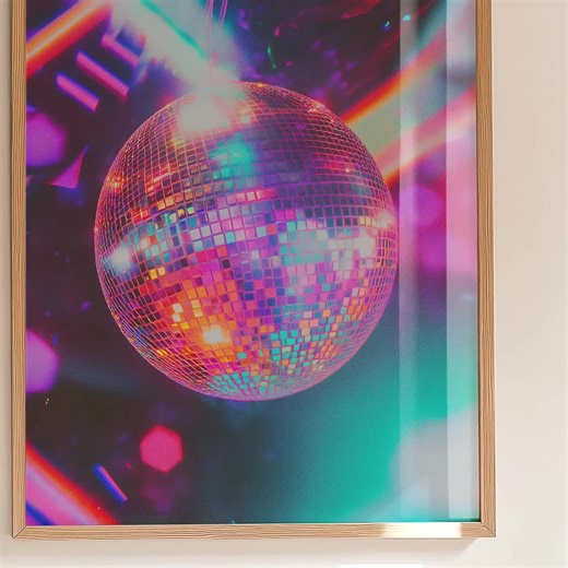 Neon Disco Ball Print – Colorful Retro Wall Art - Etsy