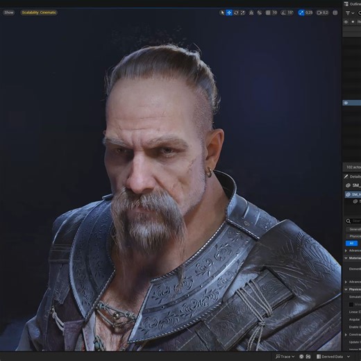 Aleksey Strigunov on Instagram: "I experimented with procedural textures.The character is 80% composed of procedural textures, and the material was created using the layered material system. I primarily used 1K textures blended with base textures for greater detail. #xgen #xgeninteractivegrooming #hair# #mustache #beard #characterdesign #character #3dcharacter #artwork #wip #wipart #artprogress #artstation #axel #axel3d #ermak #3d #ue #ue5 #unrealengine #unrealengine5 #maya #zbrush #axelart #axe