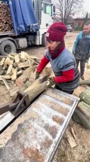 Manual Wood Splitter Cutting Firewood Fast