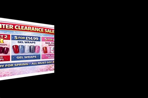 Only at nailsontherun.store. 🌸 WE ARE HAVING A SPRING CLEAN 🌸 I’m clearing stock ready for our new Spring designs and everything needs to go! Here are the clearance deals 👇 💅 BUY 3 GET 2 FREE Semi Cured Nail Wraps ✨ 5 sets for just £17.97 💅 5 Gel Wraps – £14.99 💅 5 Nail Polish Wraps – £12 Discounts automatic at Checkout Perfect time to stock up on your favourite designs while they’re reduced! Once designs sell out they will not be restocked. ⚡ READY FOR SPRING – ALL MUST GO ⚡