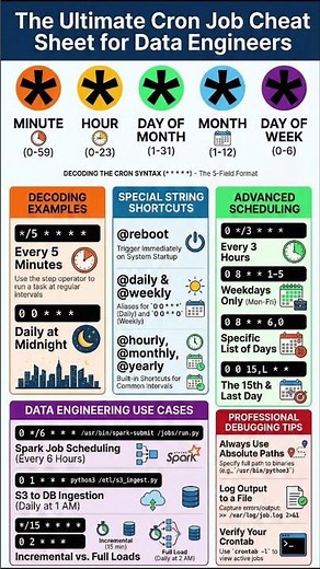 Ultimate Cron Job Scheduling Cheat Sheet for Data Engineers #dataengineering #dataanlysis #etl #sql