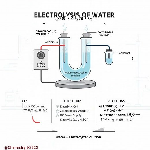 Electrolysis of Water – Splitting H₂O into Hydrogen & Oxygen #chemistry #electrolytes #water #oxygen