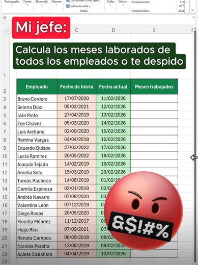 Calcula meses trabajados en segundos con Excel