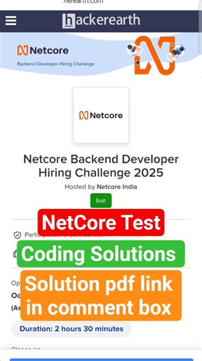 NetCore Direct Test Hiring for Freshers NetCore Backend Challenge Coding Solution NetCore Hiring