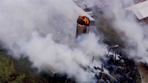 Massive fire burns at Butler County barn | Flames burn through silo