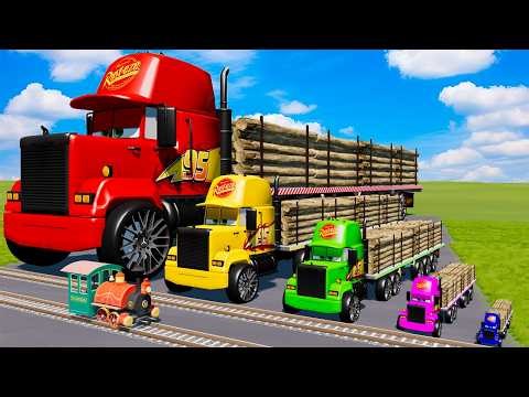 Big & Small Long Mack Truck with Logs vs Train Thomas | BeamNG.drive