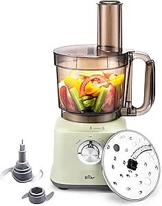 Bear Food Processors, 800W Multifunctional Vegetable Chopper & Meat Grinder for Slicing, Shredding, Puree and Dough,8 Cup Easy-clean Bowl, Reversible Disc, Stainless Steel Blade and Dough Blade