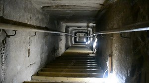Details of the interior passages of The Bent Pyramid of king Sneferu, A unique example of early pyramid development in Egypt located at Dahshur Badrashin Badrshein city, made of ancient limestone