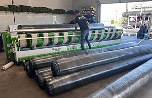 Cutting artificial turf with our machines: 1 person, 1/4 time, fewer injuries.