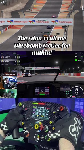 They don’t call me Divebomb McGee for nuthin! **To support Boreal Racing use creator code TREVORBOREAL when shopping on the @Thrustmaster website** #simracing #thrustmaster #lemansultimate #ferrari #nightrace @Le Mans Ultimate