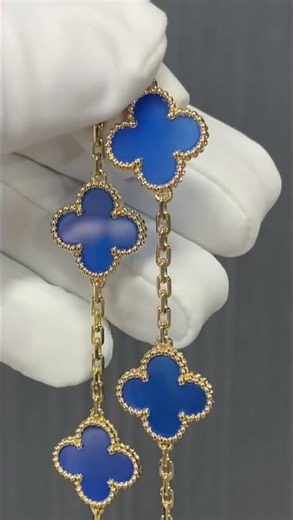 Custom Made Van Cleef Arpels Vintage Alhambra Bracelet 18K Gold Blue Agate