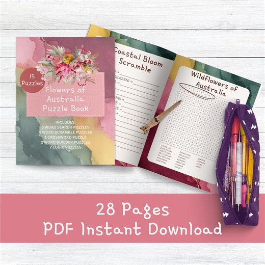 Australian Blooms Puzzle Pack Printable | Flower Word Search, Crossword, Logic Puzzle, Word Scramble | Nature Puzzle Pages PDF - Etsy