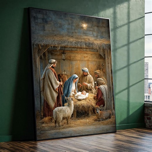 Nativity Scene Canvas Wall Art, Holy Family Manger Painting, Religious Christmas Canvas, Biblical Scene Home Decor, Sacred Birth - Etsy