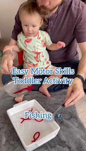 Try this fun indoor fishing activity to work on motor skills with your little one! #fishing #kidsactivities #motorskills #dadlife #girldad #sensoryplay | Jake Coco