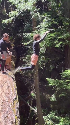 Jumping off a fallen log 🫣🪵 #amazing #waterfall#smalljump#jumping #nature#hiking #adventure#outdoors