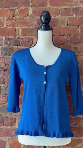 Y2K Metallic Cardigan Blue Silk Ruffle Hem Joseph A. Size L - Etsy