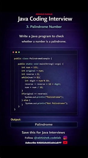 Palindrome Number Program | Java