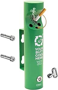 Striive Eco Green Wall-Mounted Cigarette Butt Receptacle – Outdoor Steel Ashtray for Restaurants, Bars, Offices, and Public Smoking Areas - Cigarette Butt Disposal Outdoor