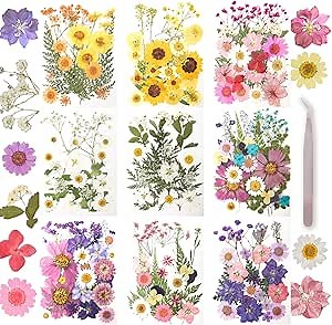 200Pcs Dried Pressed Flowers Resin Mould Real Flowers Natural Dry Leaves Bulk Mixed Colorful Herbs Kit with Tweezers for Scrapbooking DIY Candle Jewelry Crafts Making Nails Decoration(Multicolor)