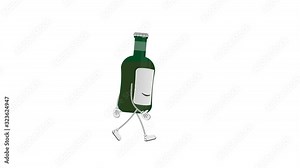 Bottle character. Alcohol, animation with the alpha channel enabled. Cartoon