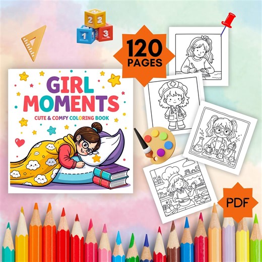 Girl Moments Coloring Pages for Kids (PDF Download) - Etsy