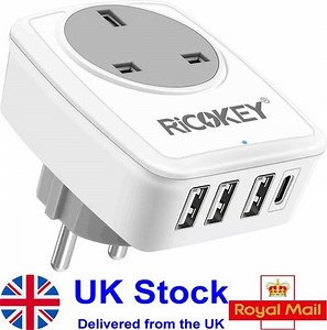 Travel Adapter UK to EU Europe Plug Adaptor with USB C, Grounded European Power  | eBay UK