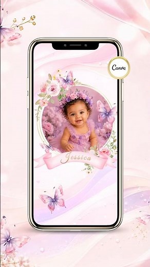 1st Birthday & Baptism Invitation for Girl 💗 Pink Floral Butterfly Canva Template