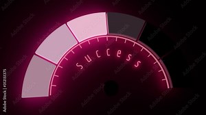 Neon shine scale. Success level measuring device icon. Sign tachometer, speedometer, indicators. Infographic gauge element. 3D rendering