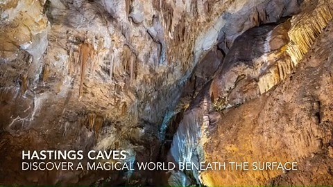 Discover the magical world of Hastings Caves The magical underground world of Hastings Caves will open your eyes to what lies beneath the picturesque Tasmanian landscape. The mystery of these Tasmanian caves is revealed beneath a dense green forest of thermal springs and ferny glades. The spacious dolomite cave system is a labyrinth of chambers, richly decorated and cleverly lit to highlight ancient subterranean formations. Please note due to COVID-19 requirements numbers in the caves are limite