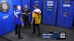 SOUTAR KO's CLEMENS! Alan Soutar punishes Gabriel Clemens' missed darts at double, defeating The German Giant to reach the third round in Leicester! 📺 http://bit.ly/PDCTVLive #PC12 | Professional Darts Corporation