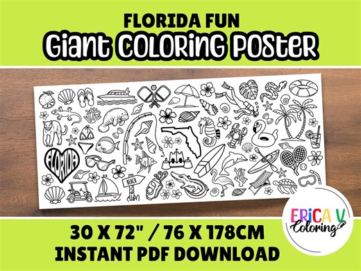 Giant Printable FLORIDA FUN Coloring Page Poster | Coloring Banner | Vacation Break Party Tablecloth | 30x70” | Digital Download - Etsy