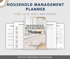 Household Management Planner Printable | Home Organization Binder | Budget Tracker | Cleaning Schedule | Family Chore Chart | Daily Planner - Etsy UK