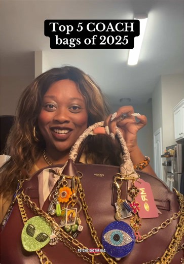 My top 5 Coach bags of 2025 were the Empire 40 in Merlot, chain Tabby 30 in honey brown, large Rowan in black with red roses, large frame Kisslock in black, compass 35 in warm brown suede. @Coach #trending #fyp #handbag #coach #coachny