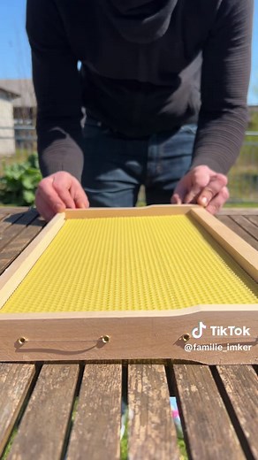 Wusstest du, wie eine Bienenwabe entsteht? 🐝🍯 Bevor die Bienen loslegen können, helfen wir ein bisschen nach: Wir löten Mittelwände aus Wachs in die vorbereiteten Rähmchen ein. Die Bienen bauen darauf später ihre perfekten Waben – effizienter geht’s kaum. Teamwork zwischen Mensch & Biene 💛 #biene #wachs #arbeit #imker