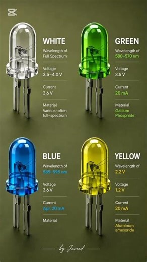 White LED, Green LED, Blue LED and Yellow Led