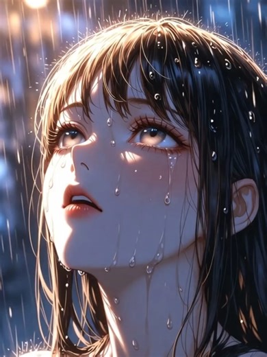 She Looked Up So She Wouldn’t Break An anime girl stands in the rain with tears on her face, lips trembling as she looks upward, cinematic lighting catching every quiet moment of raw emotion. #animegirl #teenangst #emotionalanime #rainaesthetic #tiktokanime