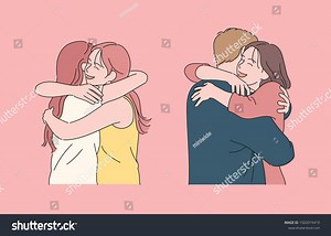 Girl Hugging Girl Smiling Face Girl Stock Vector (Royalty Free) 1502019419 | Shutterstock