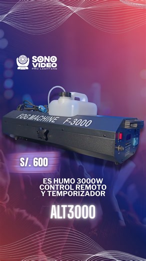 SONO VIDEO on Instagram: "🔥💨 Presentamos la La máquina de humo ALT3000 de 3000W 💨🔥 Ofrece salida potente, control remoto, temporizador programable y DMX, ideal para eventos, discotecas, conciertos y escenarios profesionales. Crea atmósferas de alto impacto y realza cada efecto de luz. 🎶🎧✨ 📦 Con envíos a todo el Perú. 📞 Contáctanos al +51 987 777 773 para una atención personalizada. 🔵 Con Sono Video, eleva tu evento al siguiente nivel. 👉 Síguenos en redes para más novedades. #MáquinaDeH
